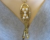 Vintage Repurposed Gold Shoe Clip with Pearls - Matching Earrings