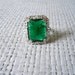50's Cocktail Ring/ Glass Emerald / 1950's-60's Rhinestone Large ring