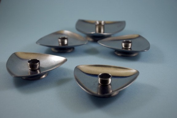 Mid Century Vintage Danish Stainless Candle Holders