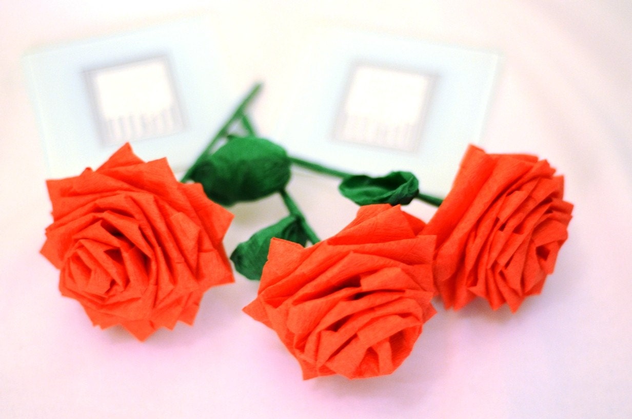 Red Handmade Paper Flowers Bouquet (3 Short Stem)