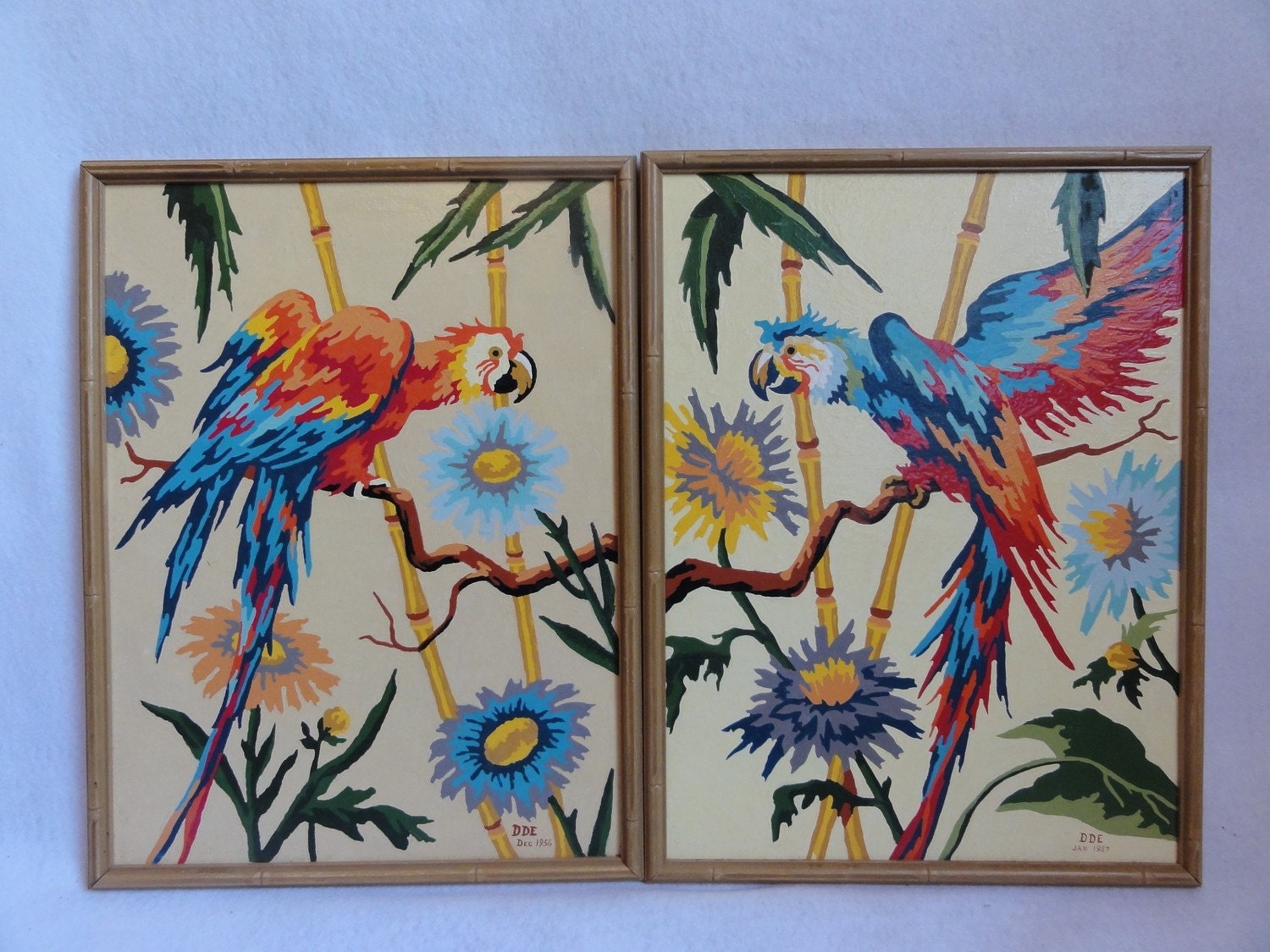 Framed Paint by Number Set of signed and dated Paintings