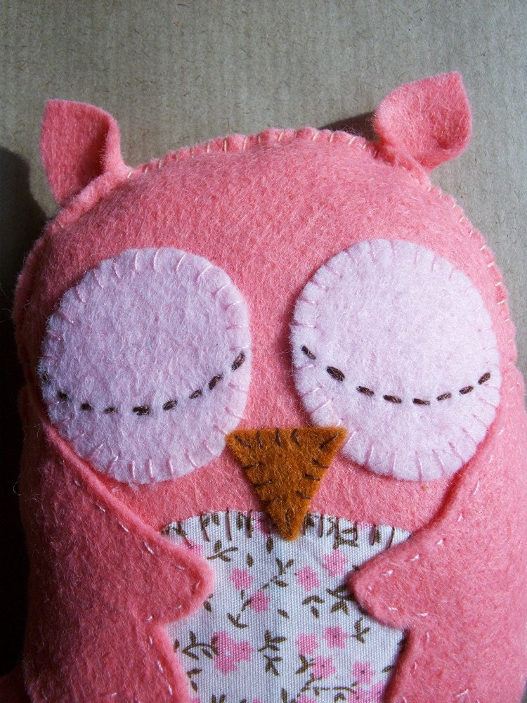Pale Pink Sleepy Owl Plush - Baby Shower / Nursery / Book case Decor / Cute and Cuddly