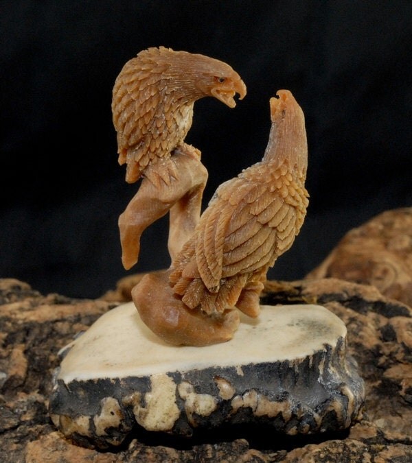 Hand carved Old Tagua Palm Ivory Two Birds Figurine TN9552