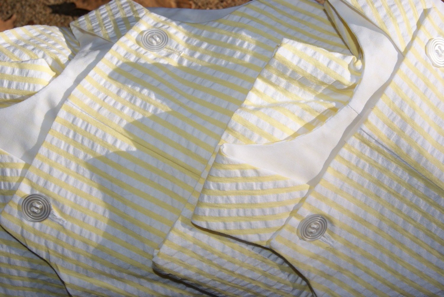 Spring Summer 2012 Baby Boy Romper Shortall Yellow White Seersucker