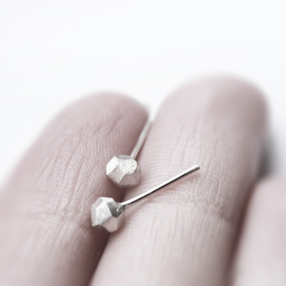 Silver rocks . faceted solid sterling silver post earrings