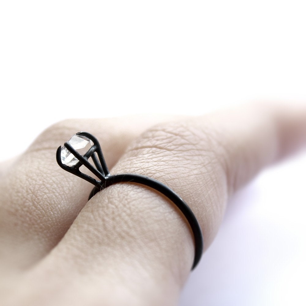 RESERVED Eye . herkimer diamond oxidized sterling silver ring