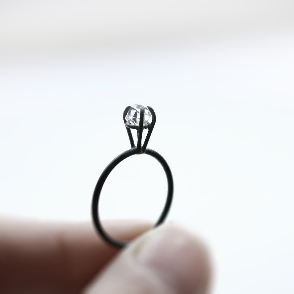 RESERVED Eye . herkimer diamond oxidized sterling silver ring