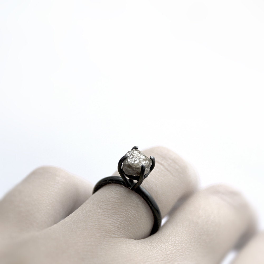 RESERVED Eye II . rough diamond oxidized sterling silver ring