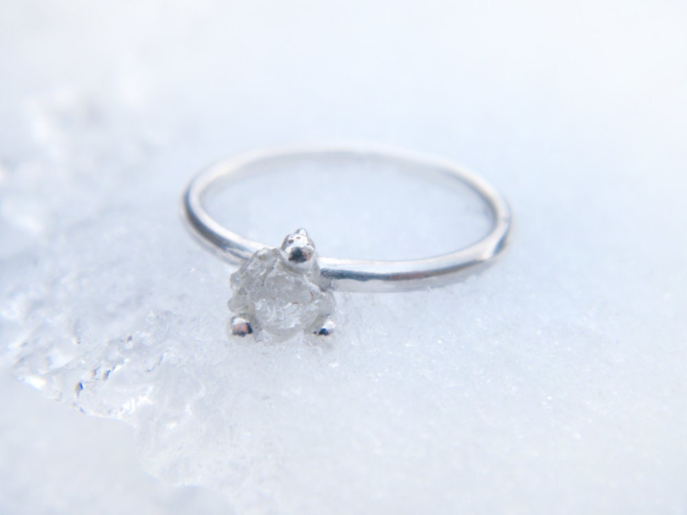 Rough diamond ring. Sterling silver ring with diamond. Engagement ring. Wedding band. Eco Friendly Jewelry. Handmade diamond ring.