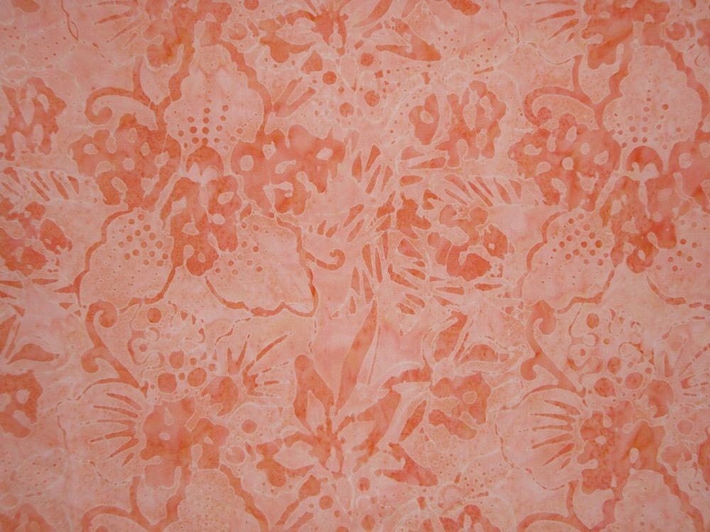 Peachy Orange Floral Batik Cotton Fabric One Yard