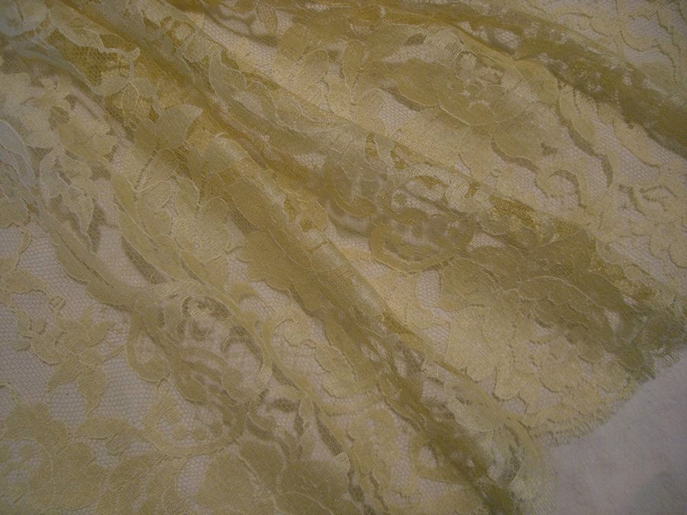 Lemon Yellow Floral Pattern Imported Chantilly Lace Fabric--One Yard