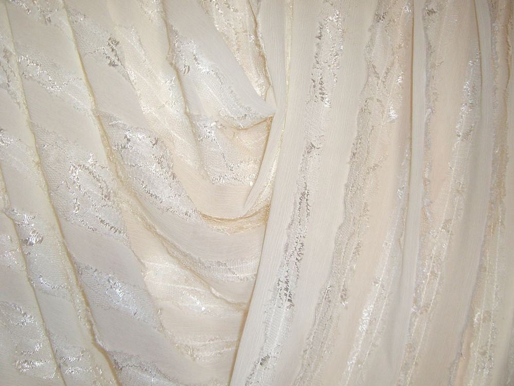 Polyester Crinkle Georgette with Lace Fabric in Winter White--One Yard