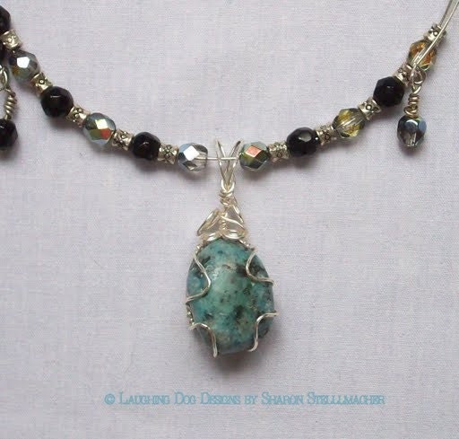 Handmade Silver plated Memory Wire Wrapped Choker with Turquoise colored Wire Wrapped stone pendant