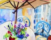 Outdoor Table and Chairs  Original Painting  11 x 14  Fine Art by Elaine Cory