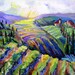WINERY Vineyard  LAVENDER HILLS   Landscape Original Painting 24 x 30 palette knife Fine Art  by Elaine Cory