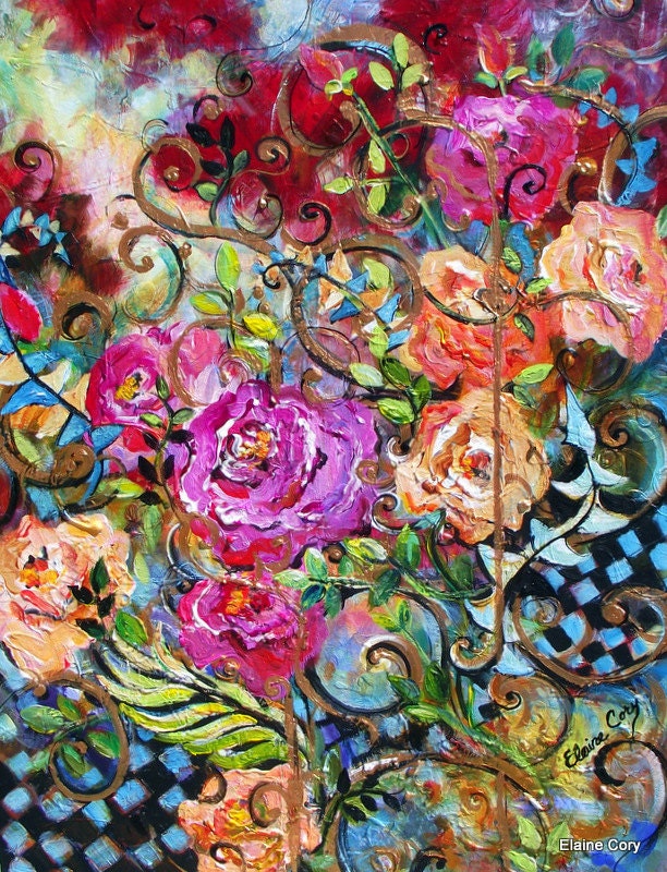 Abstract Original Painting palette knife oil 24 x 30 Original art by Elaine Cory
