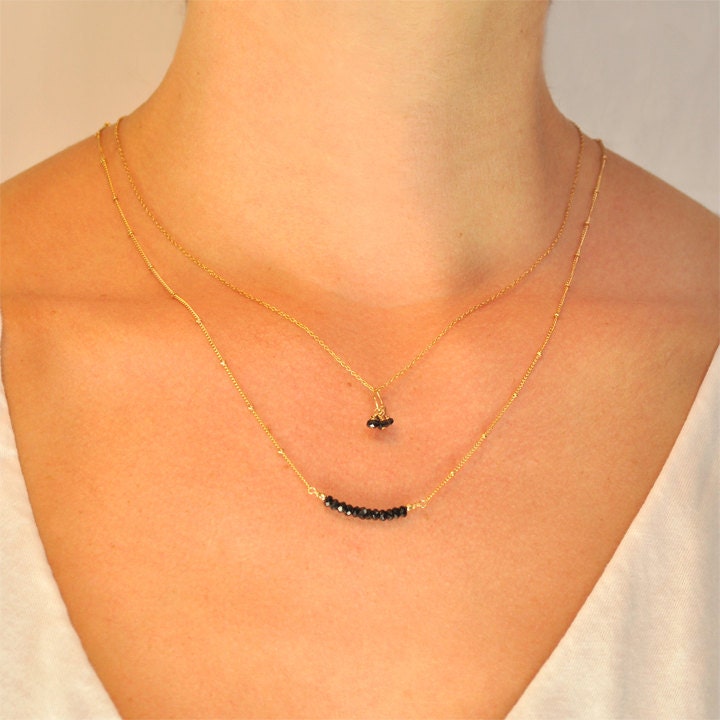 Glistening Black Spinel Lilly Necklace