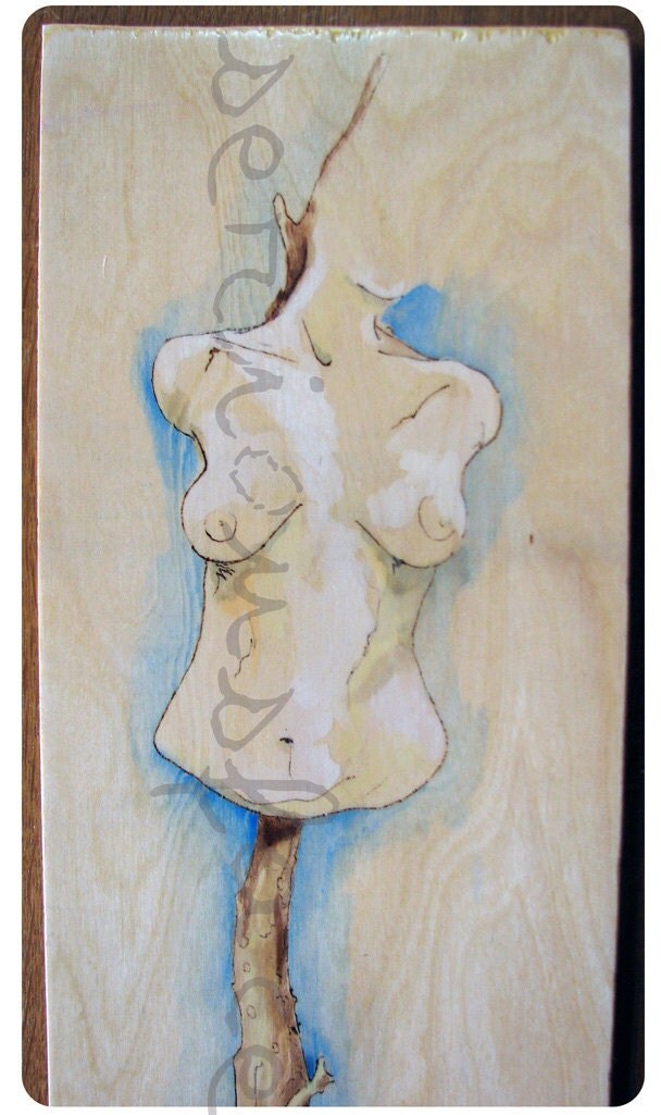 Totem - Woodburn and Watercolor Original Art