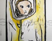 Life As A Television - Original Art - Hand Tinted Linoleum Cut