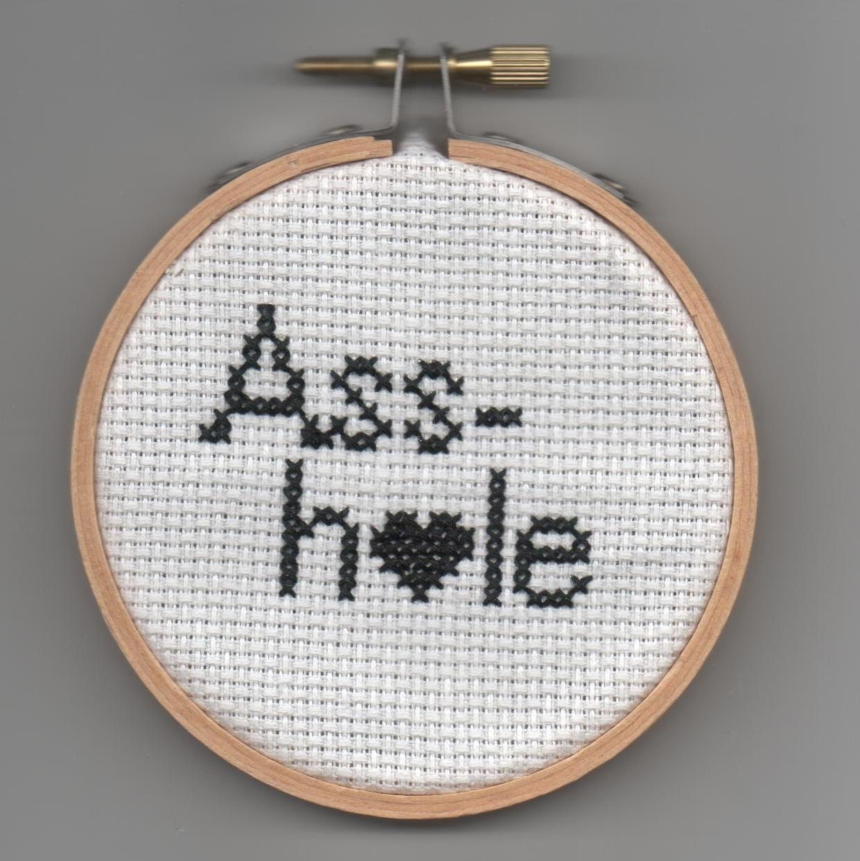 Handmade RUDE word cross stitch mini embroidery Asshole Anti-Valentine