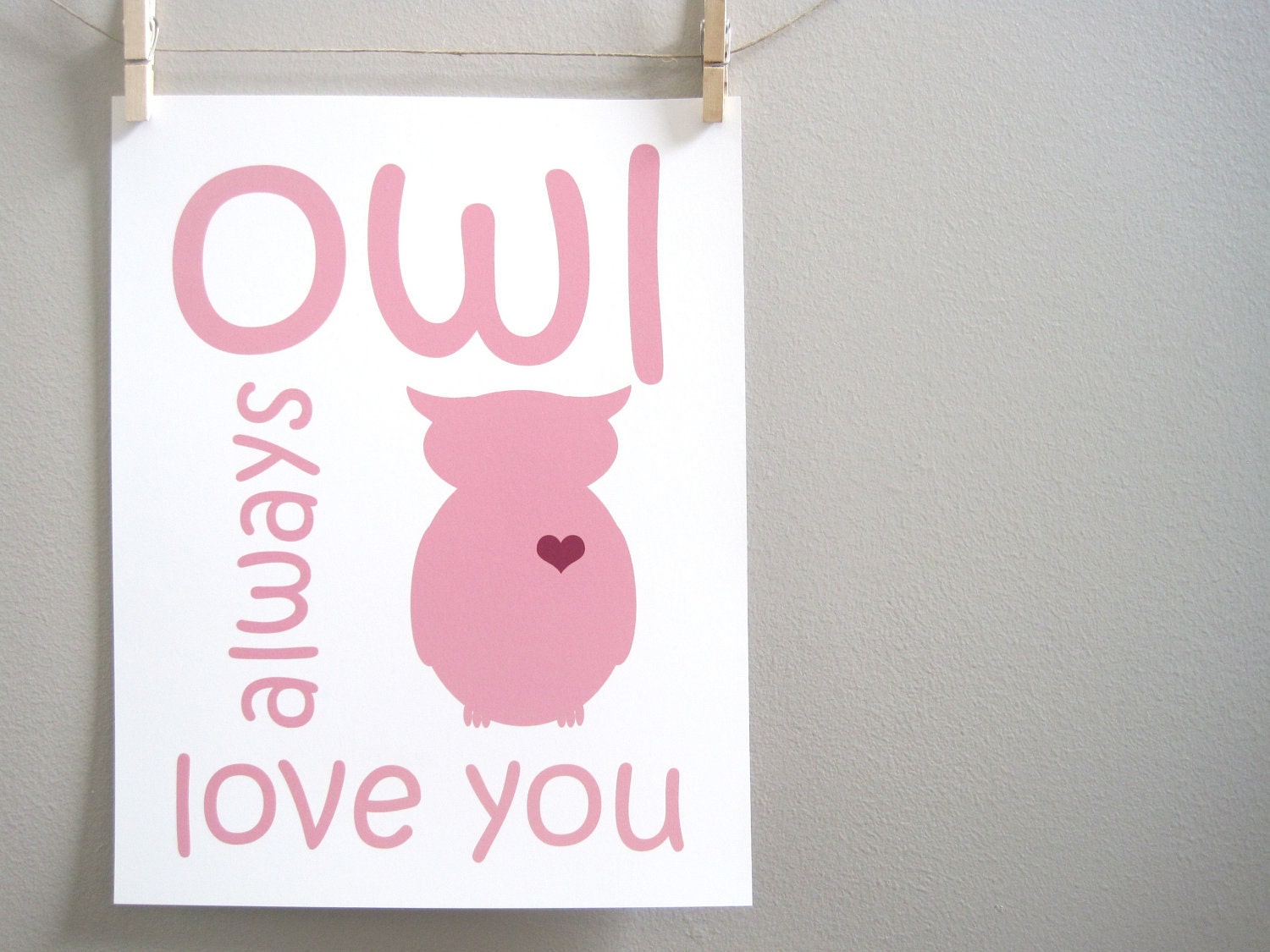 Owl Print - Kids Wall Art, Children's Art Print Poster, 11x14 Print, Owl, Silhouette,  Owl, Pink, Personalize, Woodland