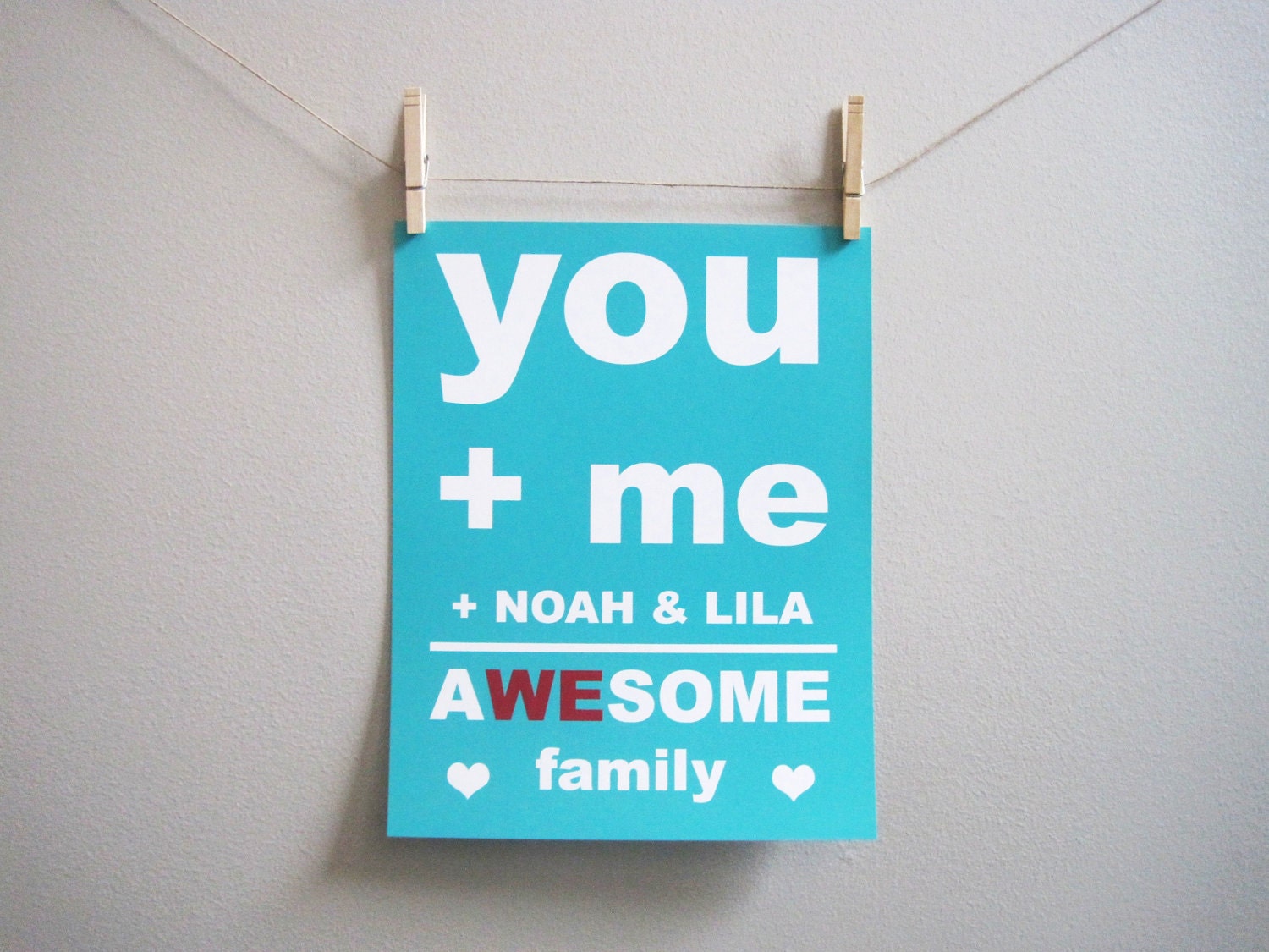 You Plus Me Equals Awesome, Awesome Print, You and Me Print, Wedding Print, Best Friends, 11x14 Print, Brown, Teal, Cozy, Custom Color