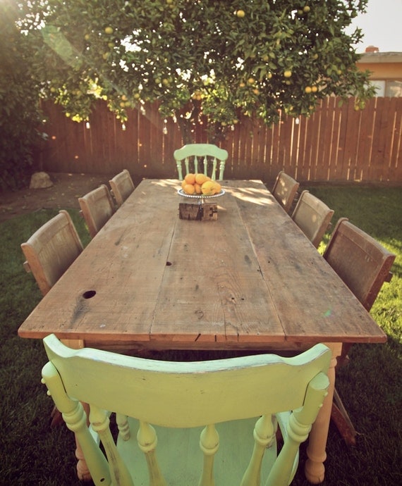 Large 8ft // Reclaimed Wood Farmhouse Dining Table // Raw Unfinished