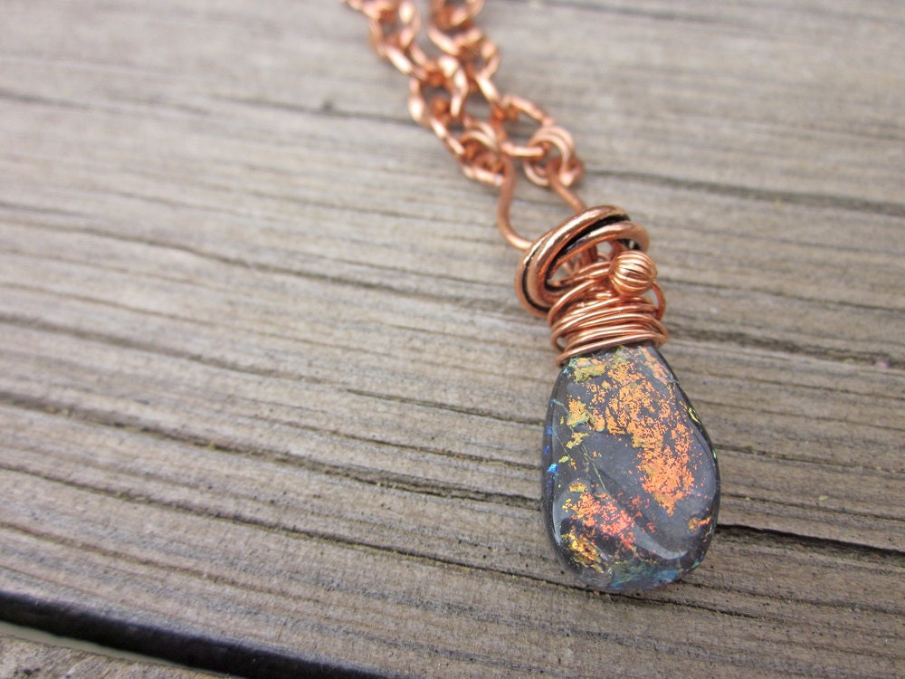 Wire Wrapped Iolite Copper Pendant Necklace