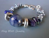 Purple Crackle Agate, Amethyst  and Sterling Silver Bracelet
