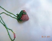 Necklace - Pendant    Strawberries  beadwork handmade