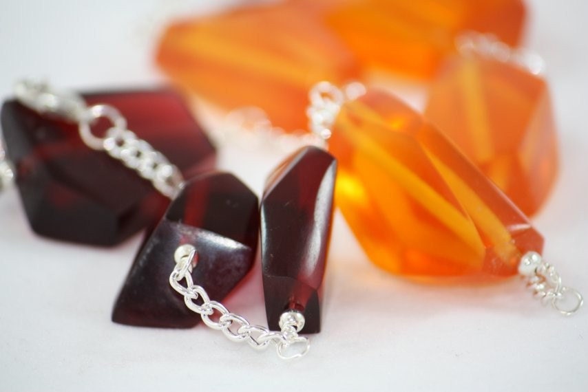 Ruby and Orange Resin Nugget Necklace