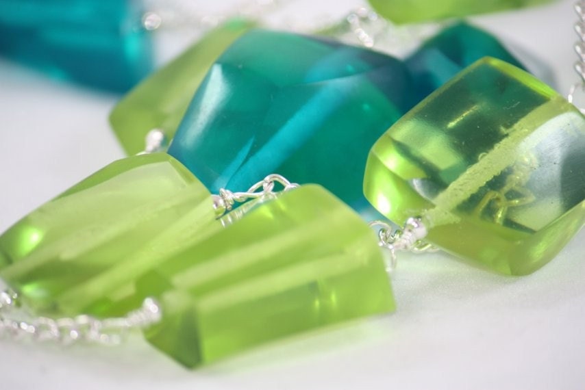 Turquoise and Lime Resin Nugget Necklace