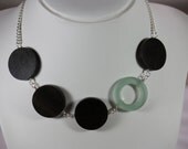 Chunky Modern Wood and Aqua Resin Bubble Necklace