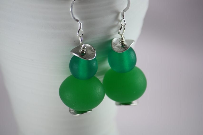 Apple Green and Silver Resin Earrings