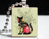 Black Floral Cat - Ball Chain Included - Buy 2 Get 1 Free
