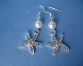 Crystal Rhinestone Starfish Bridal Pearl Earrings with Swarvoski Pearls for Beach Brides and Destination Weddings