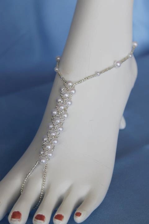 Beach Wedding Bridal Barefoot Sandals Pearl Pattern Foot Jewelry