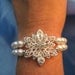 Bridal Double Strand Swarvoski Pearl and Crystal Bracelet with Crystal Rhinestone Brooch