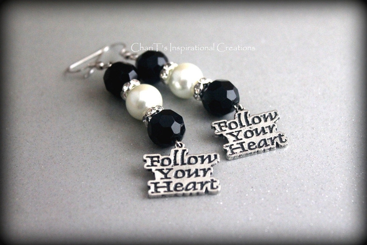 Follow Your Heart Black and White Earrings