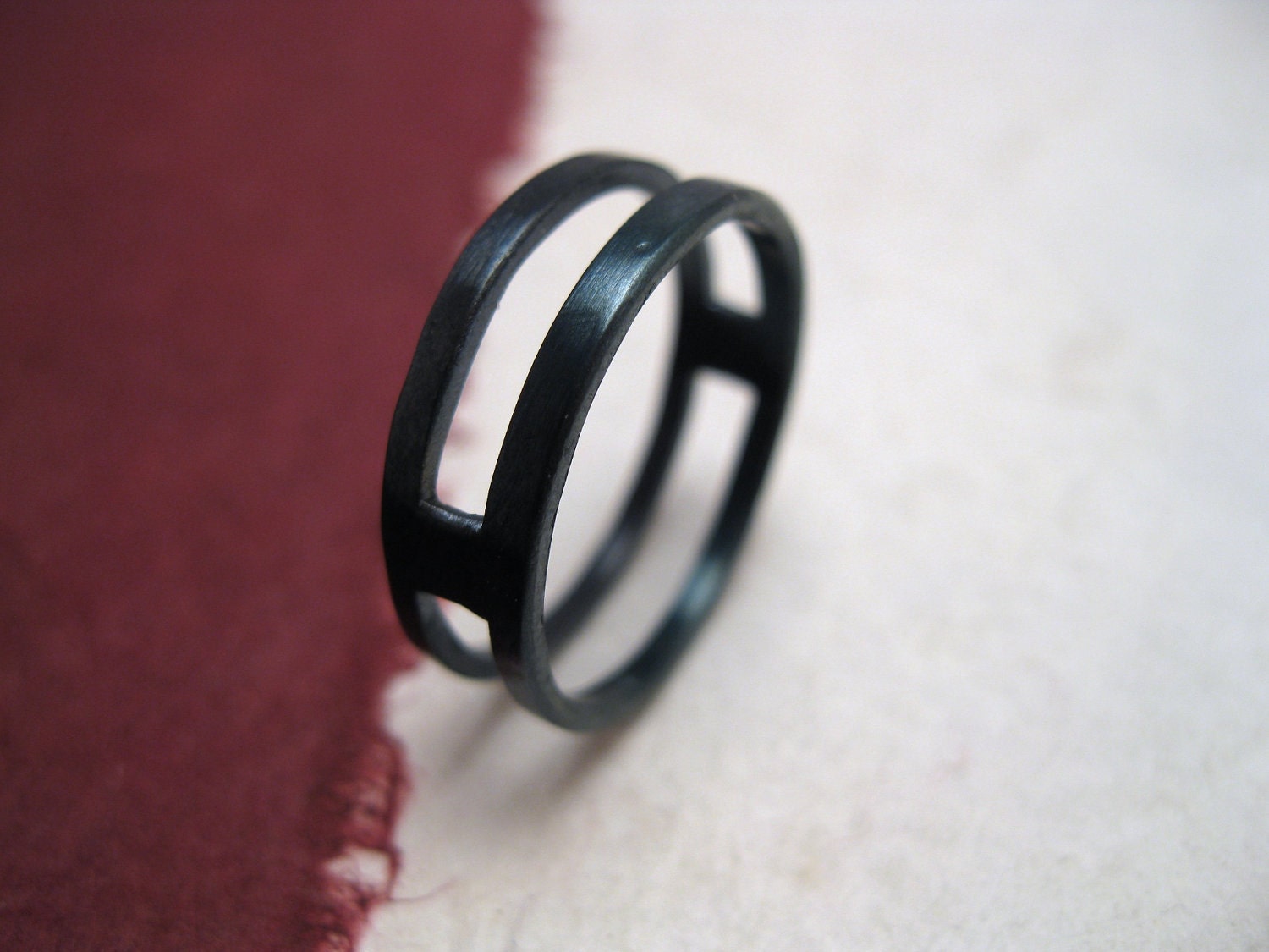 Doubled - forged and oxidized black iron ring - Italy Handmade