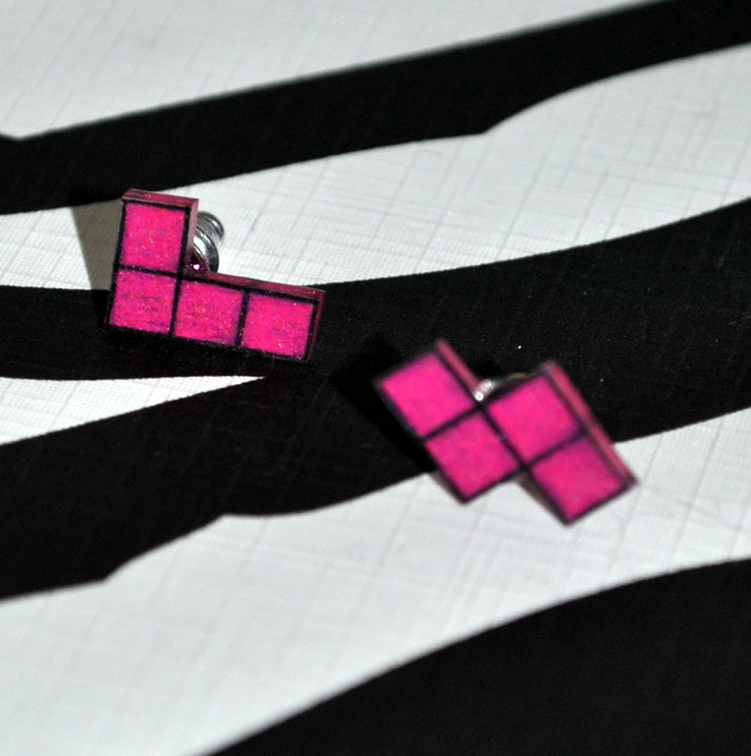 Pink Tetramino Stud Earrings