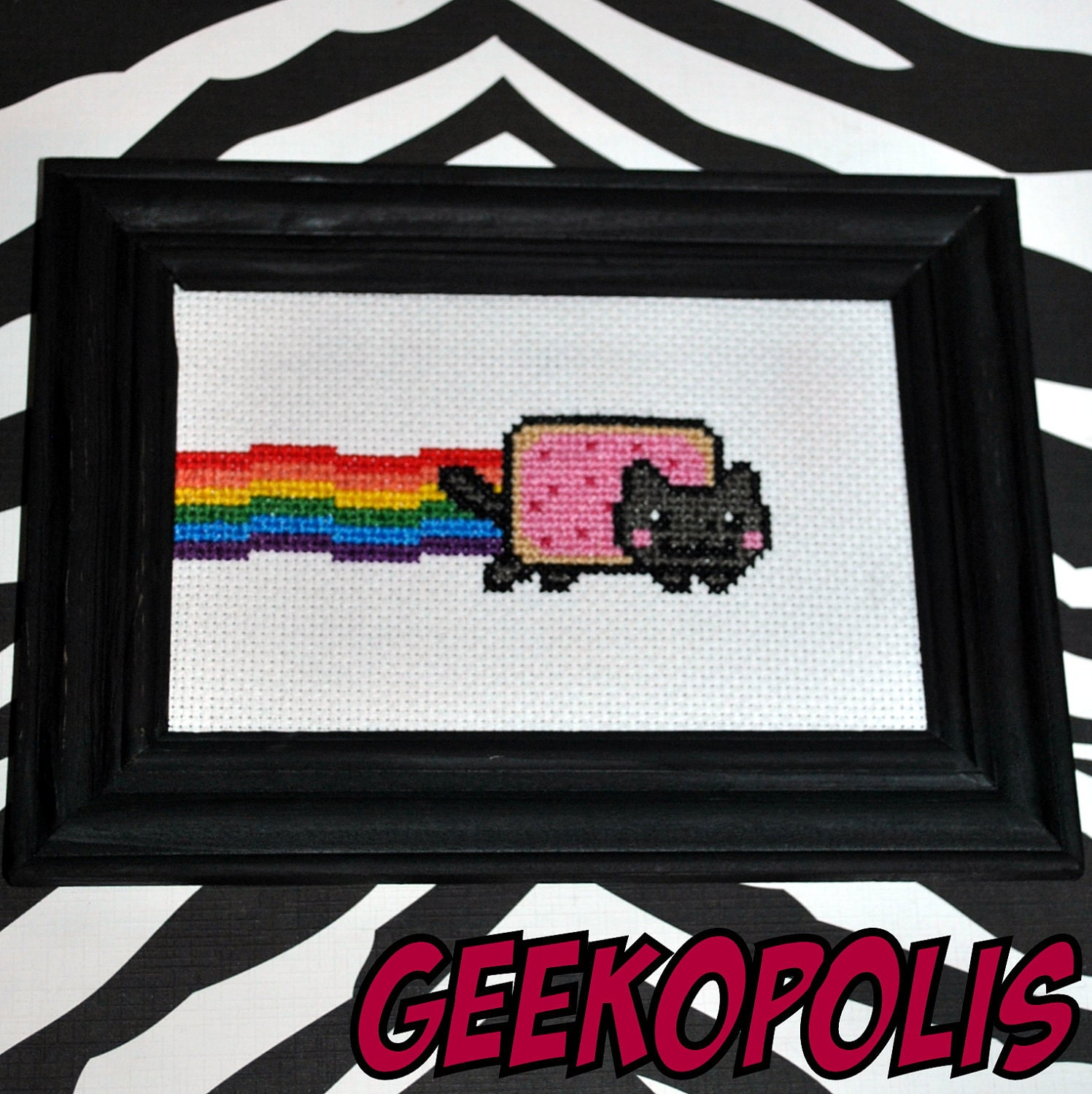 Nyan Cat framed Cross Stitch