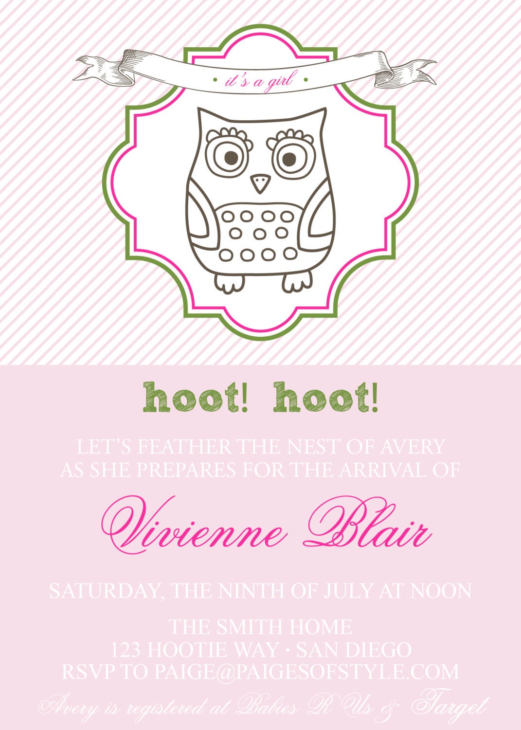 Printable Modern Owl Baby Shower Invitation