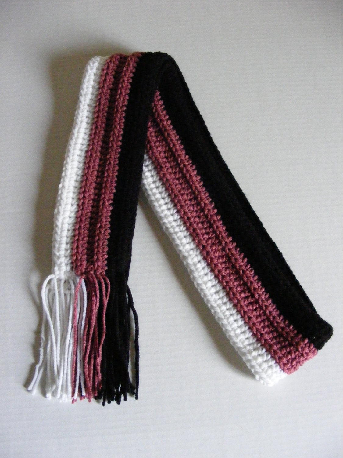 Black Raspberry and White Crochet Scarf
