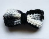 Black White and Gray Mix Crochet Bow Brooch