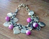 Vintage Heart and wooden reddish beads charm bracelet