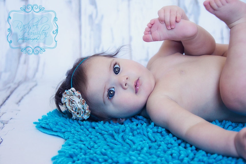 Baby Flower Headband - Newborn Headband - Photography Prop - Vintage Shabby Chic Flower Headband