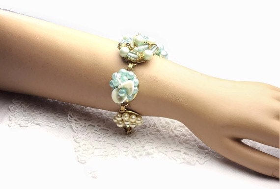 Bracelet repurposed from vintage earrings. Stunning and one of a kind. SEAFOAM DREAM