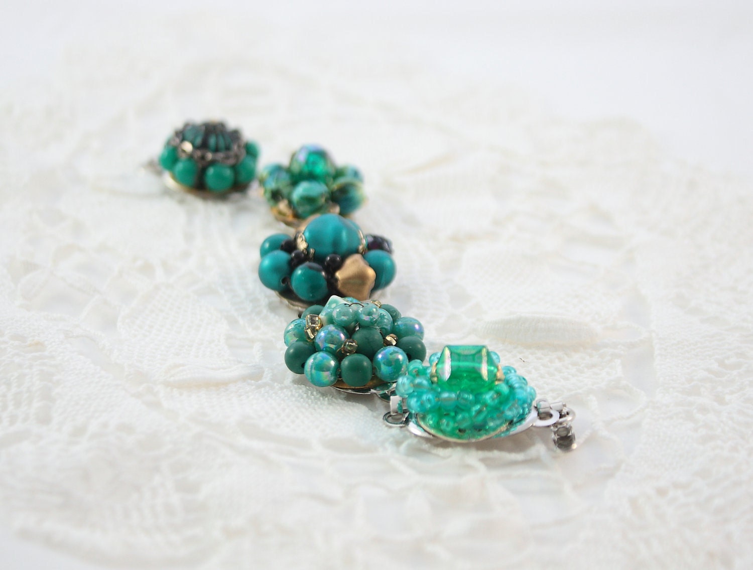 Vintage earring bracelet . Stunning and one of a kind. Deep Jade.  Free shipping