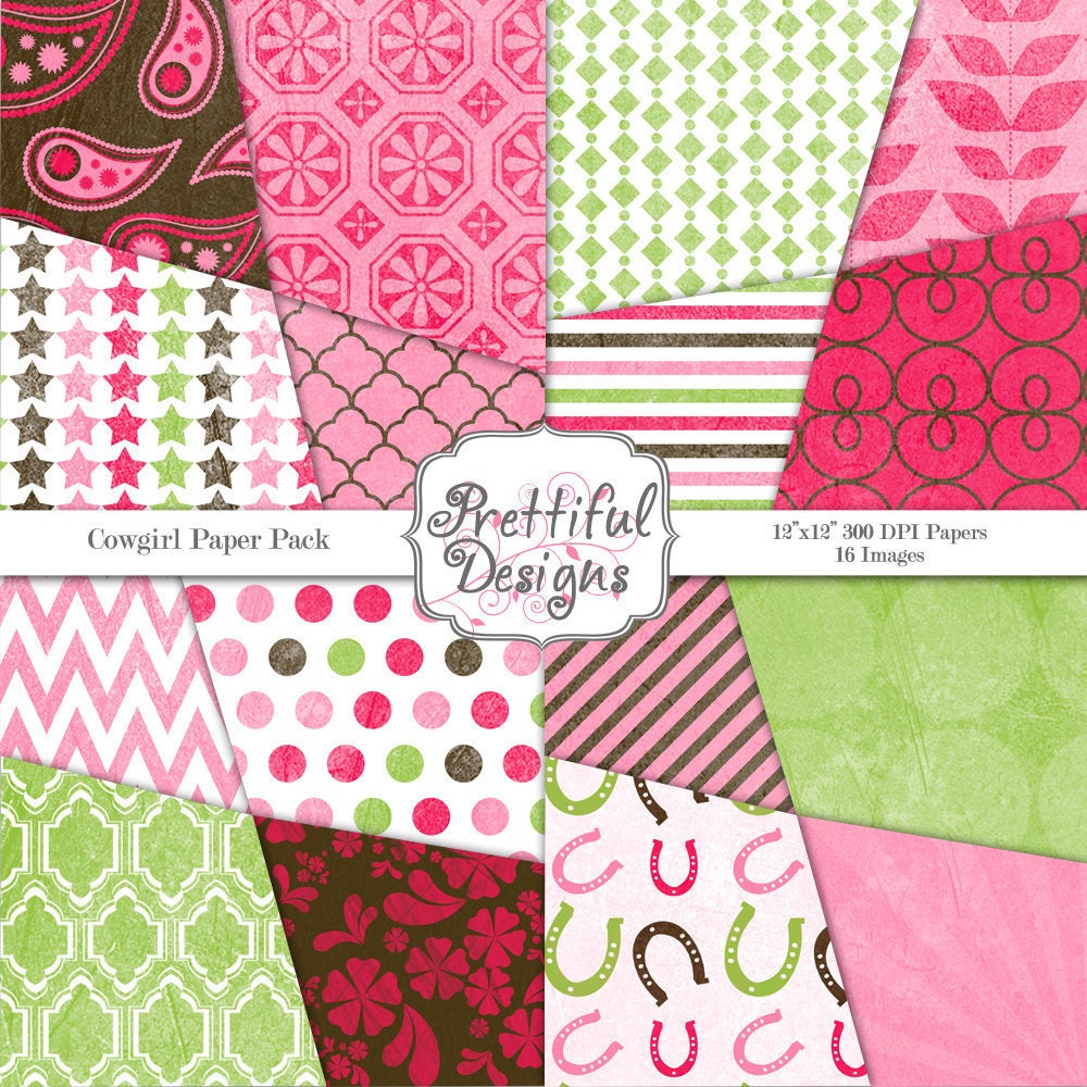 Digital Scrapbooking Cowgirl Pattern Texture Paper Pack Commercial Use Cowgirl (353) Il_170x135